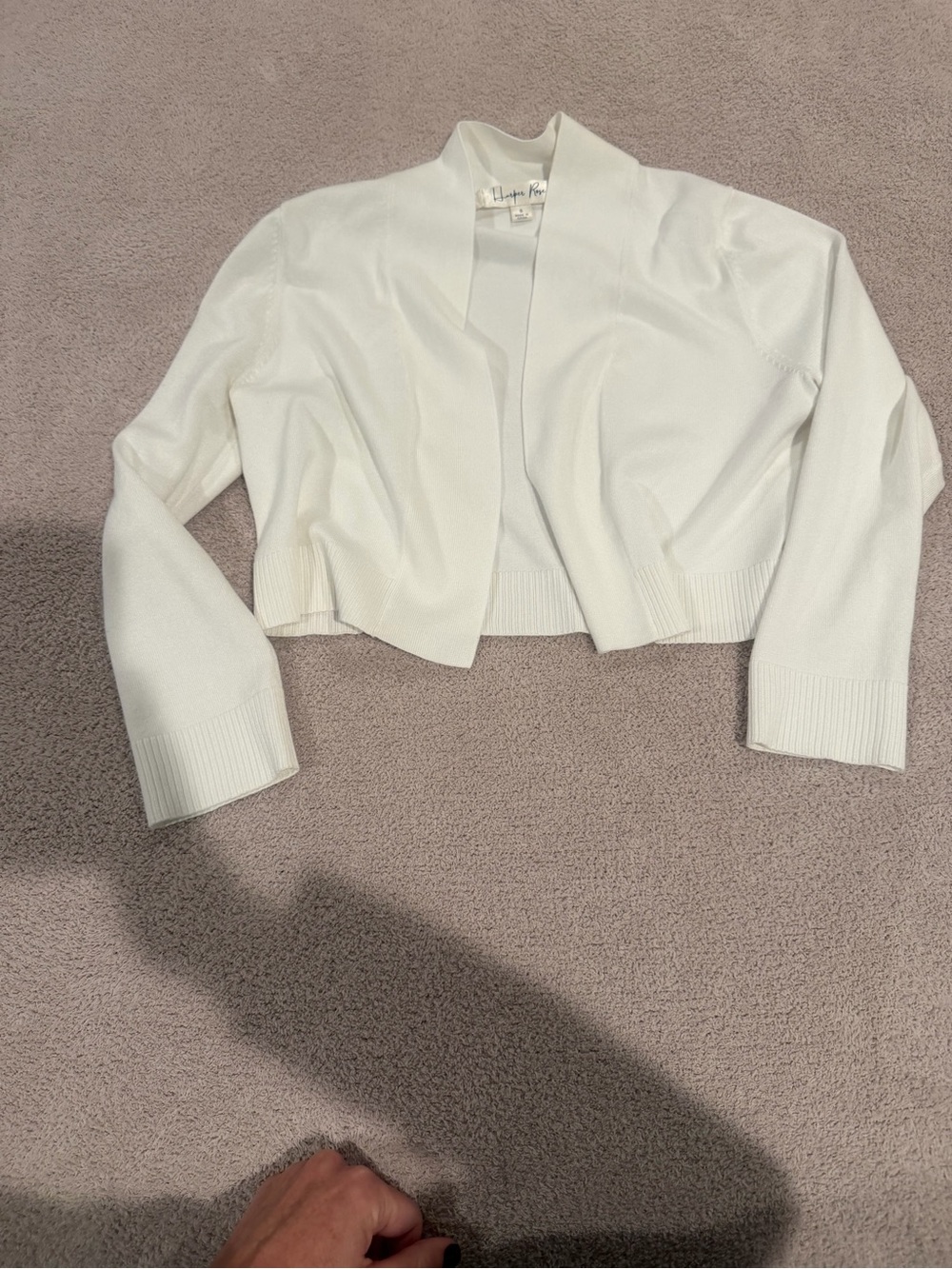 Harper White Cropped Open-Front Cardigan Blazer